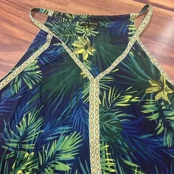 America & Beyond Green Tropical Palm Print Maxi Dress Large - Picture 4 of 8
